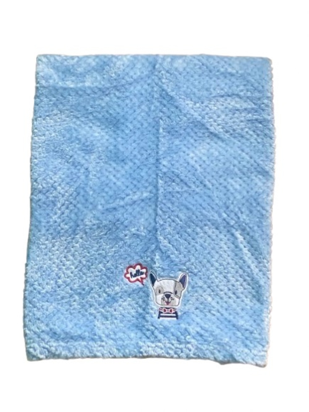 Light Blue Plush Blanket with Dog Patch
